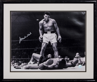 Muhammad Ali Autographed 16x20 Black & White Framed Photograph of Ali Standing Over Liston (Beckett)
